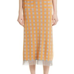 Baum Und Pferdgarten Callis Orange Check Fringe Hem Midi Skirt